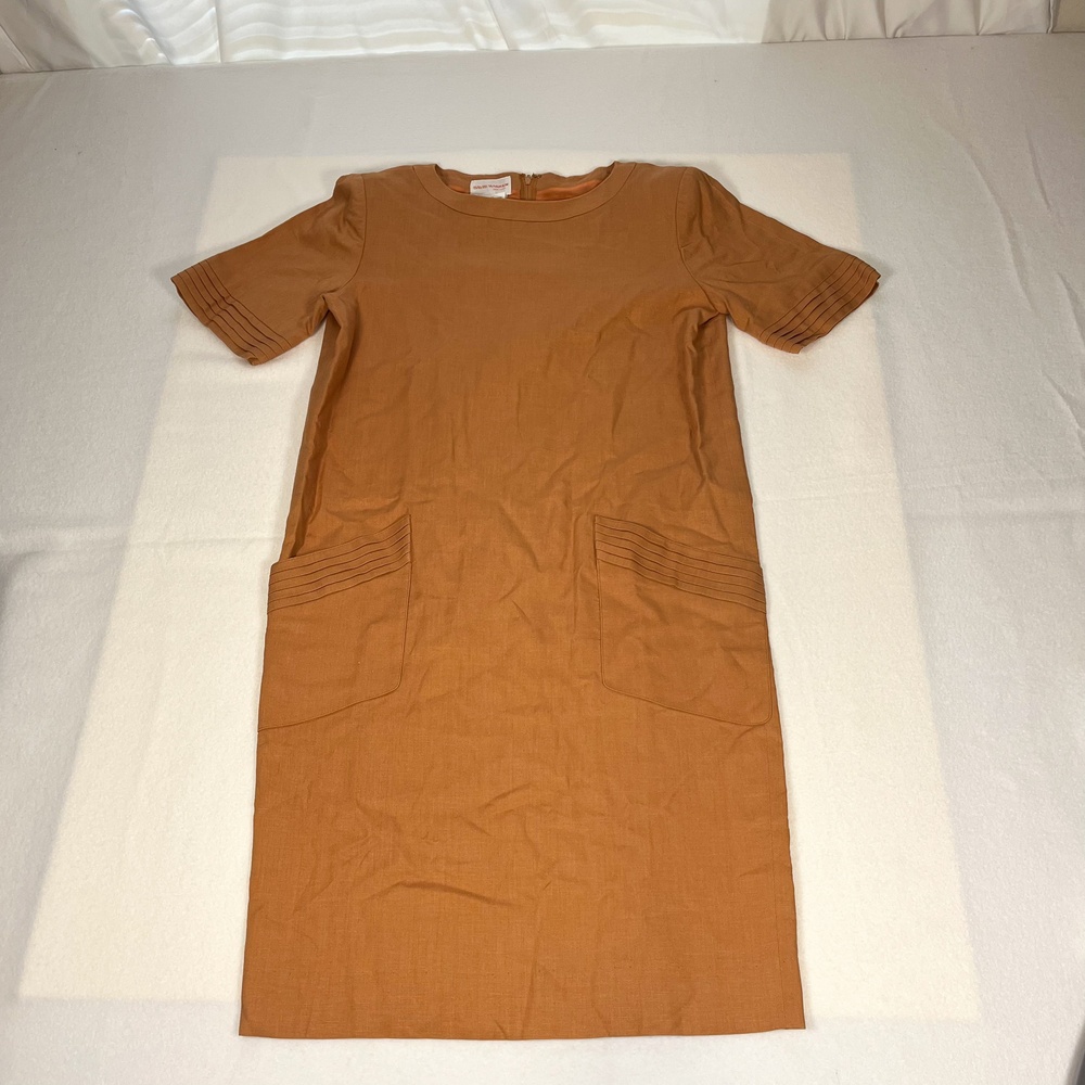 Vintage David Warren Dress Womens 8 Linen Short Sleeve Pockets Mod Zip
